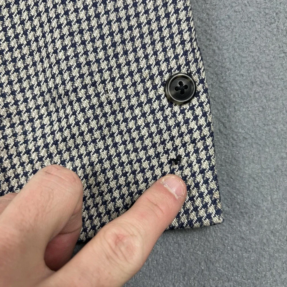 Vintage Burberrys Blazer‎ Mens 46 Navy Gray Houndstooth Sport Coat 2 Button 90s